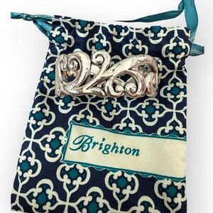 Brighton Silver Scroll Hinged‎ Bangle Bracelet with Pouch